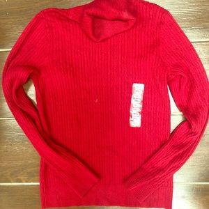 Red turtleneck sweater